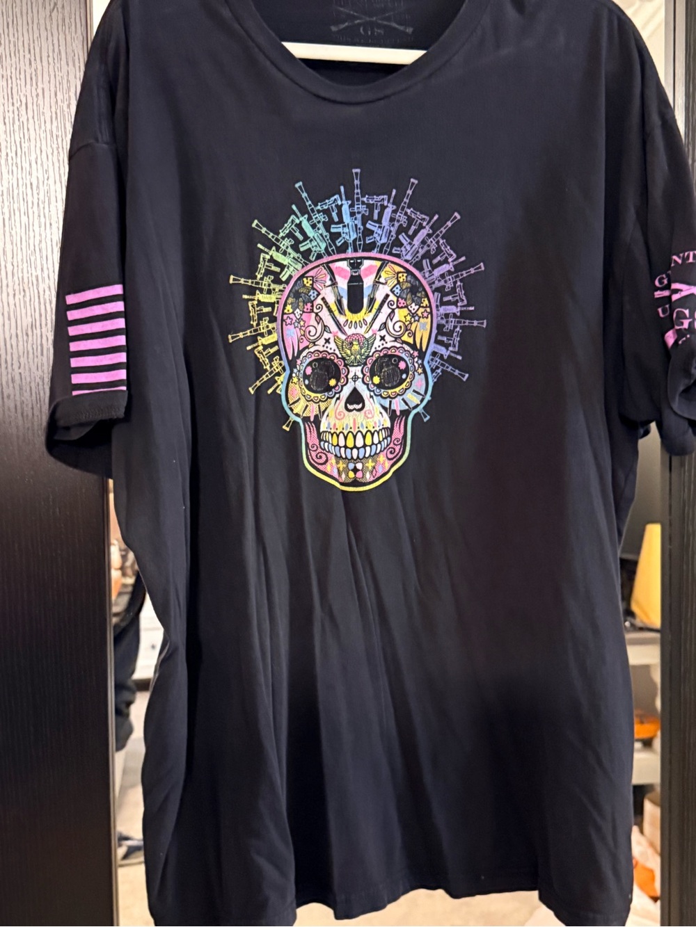 Grunt Style Black Short Sleeve Tee with Multicolor Skull Graphic